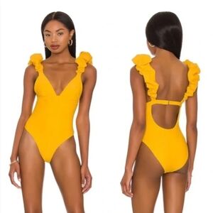 LPA Yellow Ruffled One Piece Swimsuit